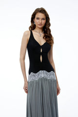Allegra Black Color Block Sweetheart Maxi Dress