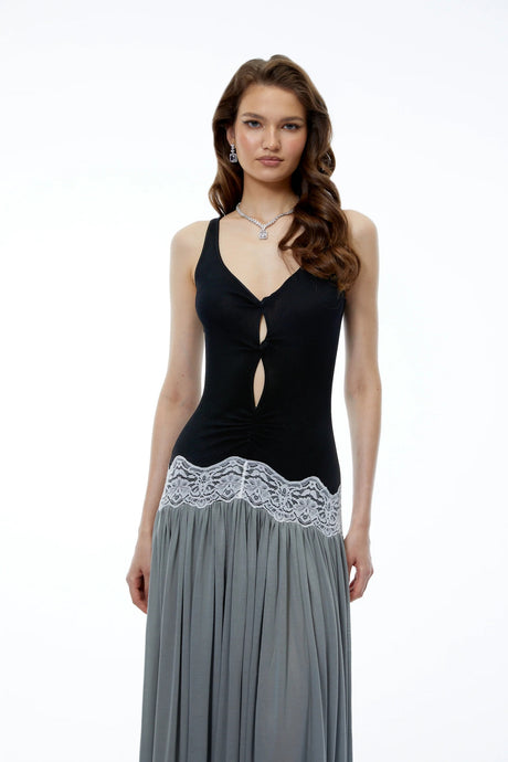 Allegra Black Color Block Sweetheart Maxi Dress