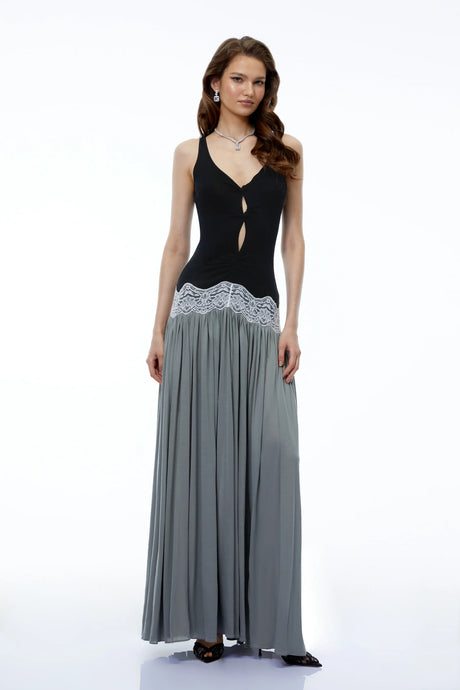 Allegra Black Color Block Sweetheart Maxi Dress