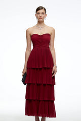 Allegra Burgundy Tiered Ruffled Maxi Dress
