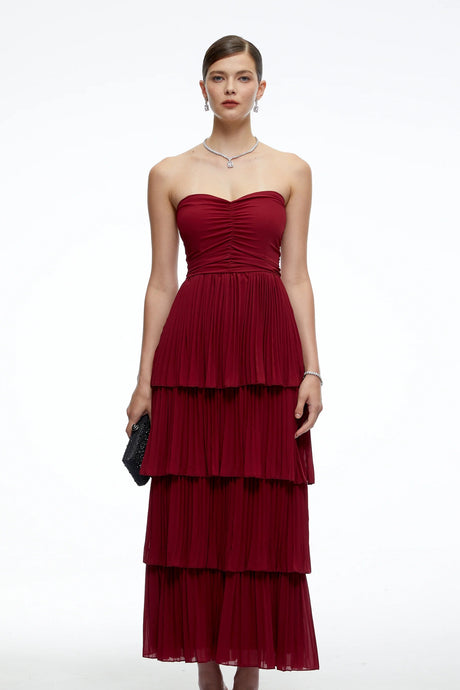 Allegra Burgundy Tiered Ruffled Maxi Dress