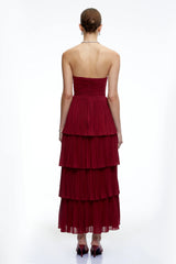 Allegra Burgundy Tiered Ruffled Maxi Dress