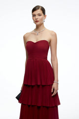 Allegra Burgundy Tiered Ruffled Maxi Dress