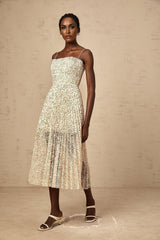 Allison Floral Midi Dress - Square Neck - Pleated Detailing - Spaghetti Straps - Rear Zip Fastening