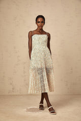 Allison Floral Midi Dress - Square Neck - Pleated Detailing - Spaghetti Straps - Rear Zip Fastening