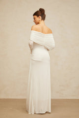 Allison Maxi Dress White Ruched Fitted Buckle Detailing Zip Fastening Elegance