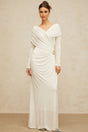 Allison Maxi Dress White Ruched Fitted Buckle Detailing Zip Fastening Elegance