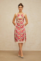 Alma Midi Dress Rose Pink Floral Embroidered