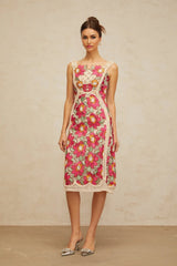Alma Midi Dress Rose Pink Floral Embroidered