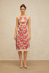Alma Midi Dress Rose Pink Floral Embroidered