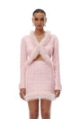 Alma Pink Fur Trim Knit Cardigan  Skirt Set