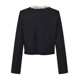 Alma Top & Skirt Set - Cropped & Flared - Classic Structured Design - Elegant Pearl Collar - Button Closure