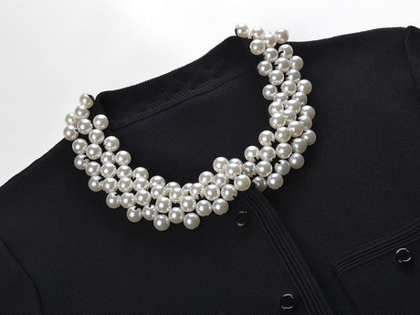 Alma Top & Skirt Set - Cropped & Flared - Classic Structured Design - Elegant Pearl Collar - Button Closure