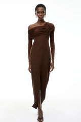 Almudena Chocolate Brown One Shoulder Maxi Dress