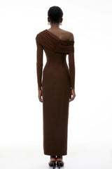 Almudena Chocolate Brown One Shoulder Maxi Dress