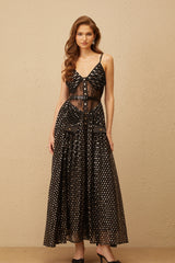 Aloïse Black Polka Dot Pleated Midi Dress