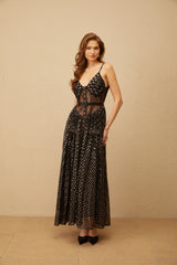 Aloïse Black Polka Dot Pleated Midi Dress
