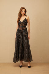 Aloïse Black Polka Dot Pleated Midi Dress