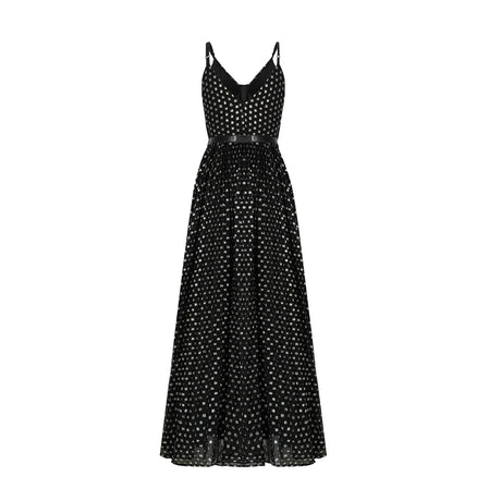 Aloïse Black Polka Dot Pleated Midi Dress