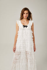 Alora white lacetrim tiered midi dress