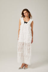 Alora white lacetrim tiered midi dress