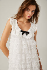 Alora white lacetrim tiered midi dress