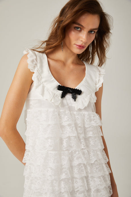 Alora white lacetrim tiered midi dress