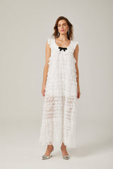 Alora white lacetrim tiered midi dress