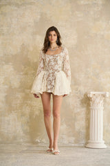 Alva Neutral Floral Lace Mini Dress