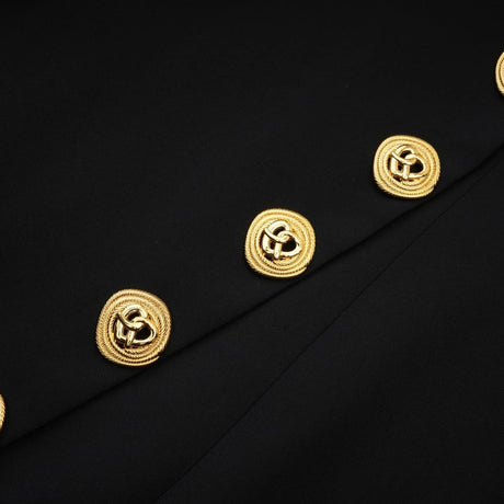 Alyson Long Sleeve Mini Dress - Shoulder Pads - Embossed Buttons - Fitted Silhouette - Rear Zip Fastening