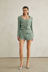 Alyss green tweed jacket  shorts matching set