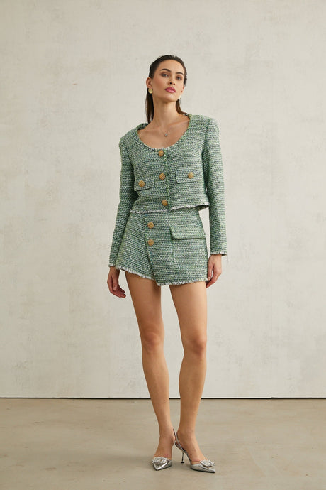 Alyss green tweed jacket  shorts matching set