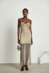 Alyssa Midi Dress - Sweetheart Neckline - Crystal Embellishments - Fitted Silhouette - Semi - Sheer
