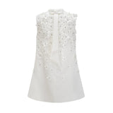 Alyssa Mini Dress White Faux - Flower Crystal Embellished Thigh - Length Hem
