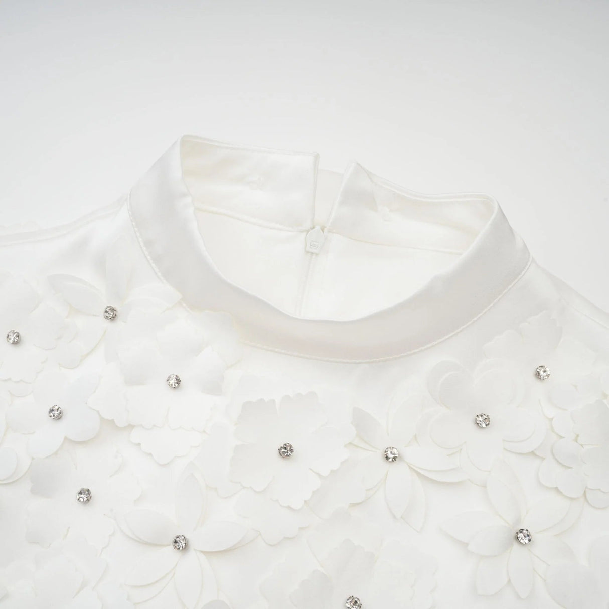 Alyssa Mini Dress White Faux - Flower Crystal Embellished Thigh - Length Hem