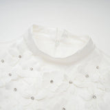 Alyssa Mini Dress White Faux - Flower Crystal Embellished Thigh - Length Hem