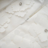 Alyssa Mini Dress White Faux - Flower Crystal Embellished Thigh - Length Hem