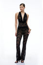 Amabel Black Lace Halterneck Top  Flared Trousers Set