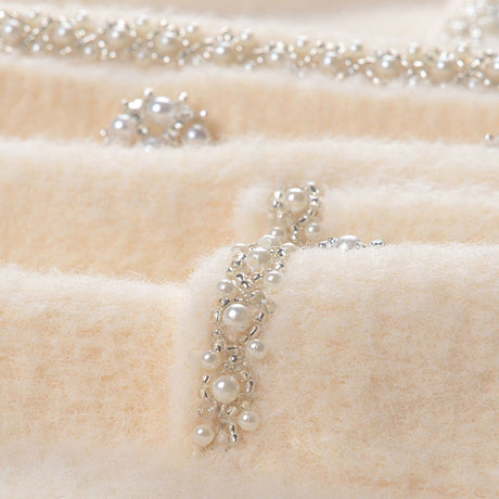 Amabile Jacket & Skirt Set - Elegant Faux - Pearl Embellishment - Stretch - Jersey Fabric - Front Button Fastening - Midi Length