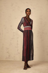 Amabile Maxi Dress Red Stripe Sequin Knit Long Sleeve & V - Neck