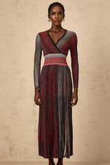 Amabile Maxi Dress Red Stripe Sequin Knit Long Sleeve & V - Neck