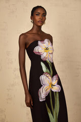 Amabile Midi Dress Black Floral Sequin Off - Shoulder Slit Zip Mid - Length
