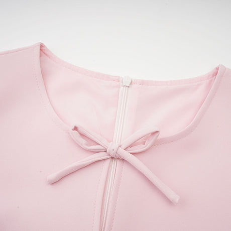 Amabile Midi Dress - Bowknot Detailing - Flared Skirt - Long Sleeves - Rear Zip Fastening