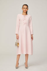 Amabile Midi Dress - Bowknot Detailing - Flared Skirt - Long Sleeves - Rear Zip Fastening