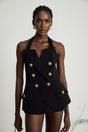 Amabile Top - Double - Breasted - halter neck - Embossed Gold Buttons - Viscose