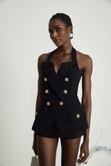 Amabile Top - Double - Breasted - halter neck - Embossed Gold Buttons - Viscose