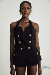 Amabile Top - Double - Breasted - halter neck - Embossed Gold Buttons - Viscose