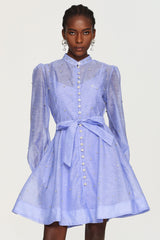 Amalia Blue Diamond Embellished Button-Up Mini Dress