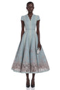 Amália Blue Scalloped Floral Embroidered Midi Dress