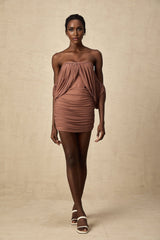 Amalia Bodysuit & Skirt - Open Back Off - Shoulder - Ruched Detailing - High - Rise Cut - Side Zip Fastening
